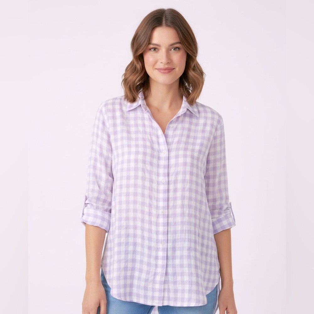 BANANA REPUBLIC Women’s Boyfriend Fit Long Sleeve Gingham Button Up Top
